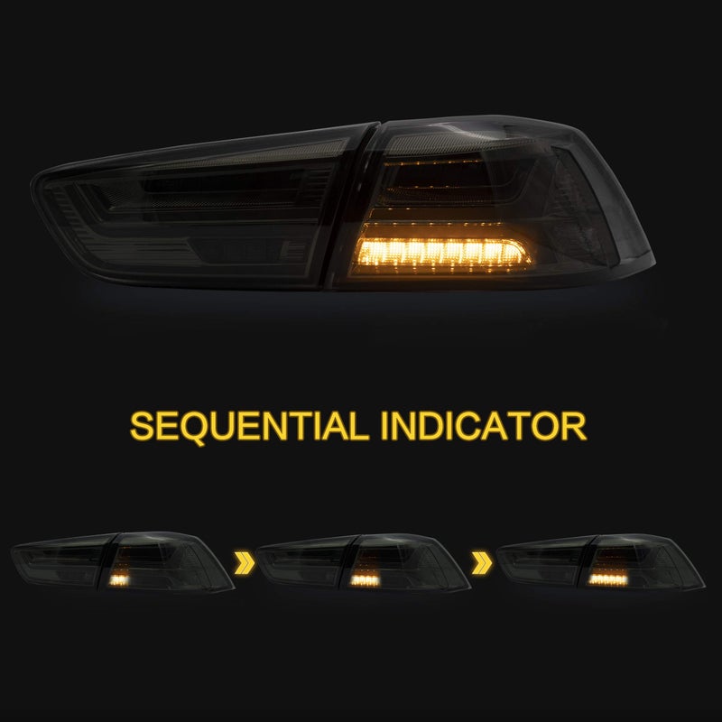 VLAND Tail lights Assembly Fit for Mitsubishi Lancer & EVO X 2008-2020(Not for Sportbacks/fortis/io), Rear Lamp with DRL, Back light w/Fog Lights & Sequential Turn Signal, Smoked - Image 4